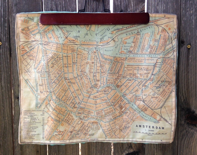 lovie small travel blanky woobie lovey Netherlands baby minky security blankie AMSTERDAM map blanket 14 by 17 inches