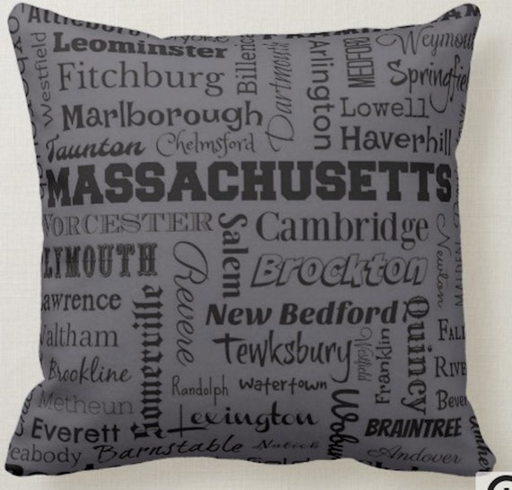 Massachusetts cities pillow MA Lumbar Pillow, Minky Pillow, Dark