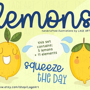 Lemon Clipart / Fruit Illustration / Lemon Art / Cute Lemons / Citrus /  Printable / Instant Download / Digital Download / Commercial Use
