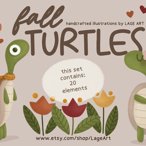 Fall Turtles Clipart Set / PNG / Cute Turtle / Flower Illustration / Flowers Clipart / Autumn / DIY / Digital Download / Commercial Use