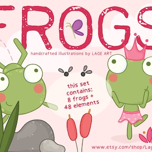 Frog Clipart / Frog Girls Illustration / Insects Clipart /  Printable / Instant Download / Digital Download / Commercial Use