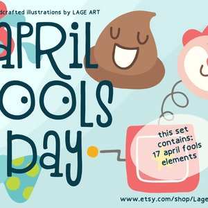 April Fools Clipart Set / Prank PNG / Poop Illustration / Surprise Box / Squirt Flower / Prank Graphics / Digital Download / Commercial Use