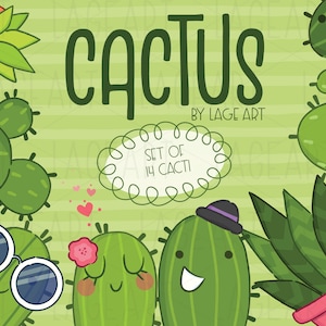 Cactus Clipart / Hearts and 14 Unique Cacti Artwork / Create Cactus Themed Notebooks Mugs Onesies Room Wall Decor Birthday Cards Invitations