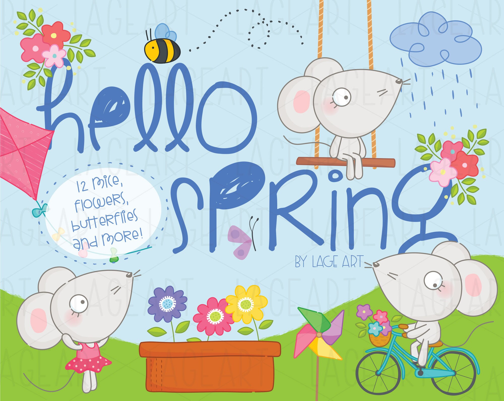 Mouse Off Spring Spring Clipart Set / Mouse Clipart / Bouquet Clipart / Cute / Mouse ...