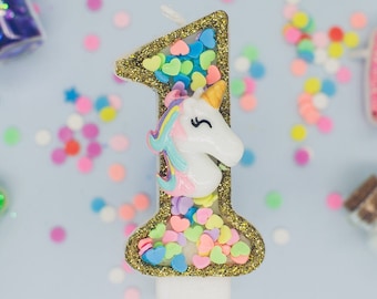 1st first Birthday unicorn candle, Unicorn Birthday Party Supplies, Gold birthday candle , Premium Hand-Made Cake Topper Decoration