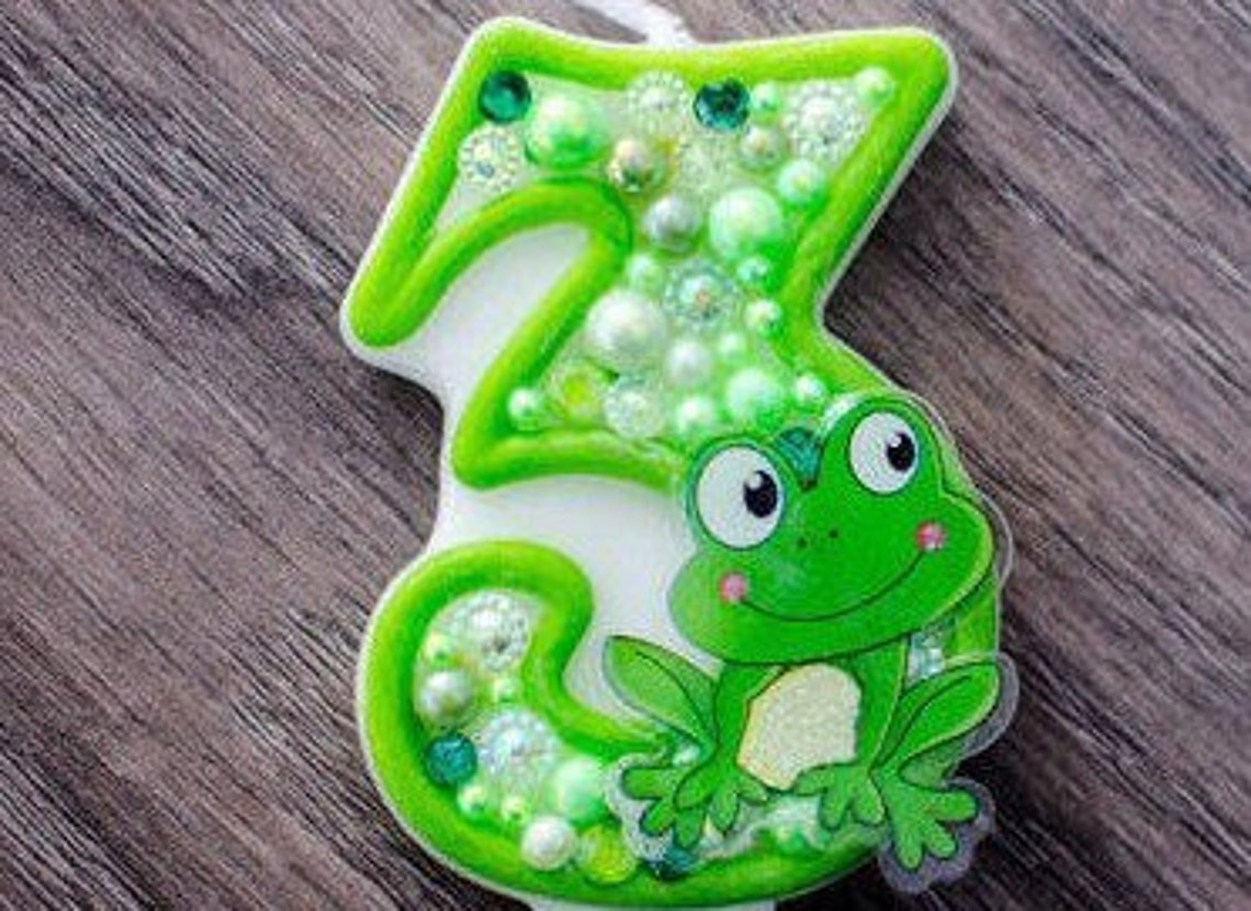 Green Frog Themed Birthday Candle / 3 Third Birthday Cake Etsy