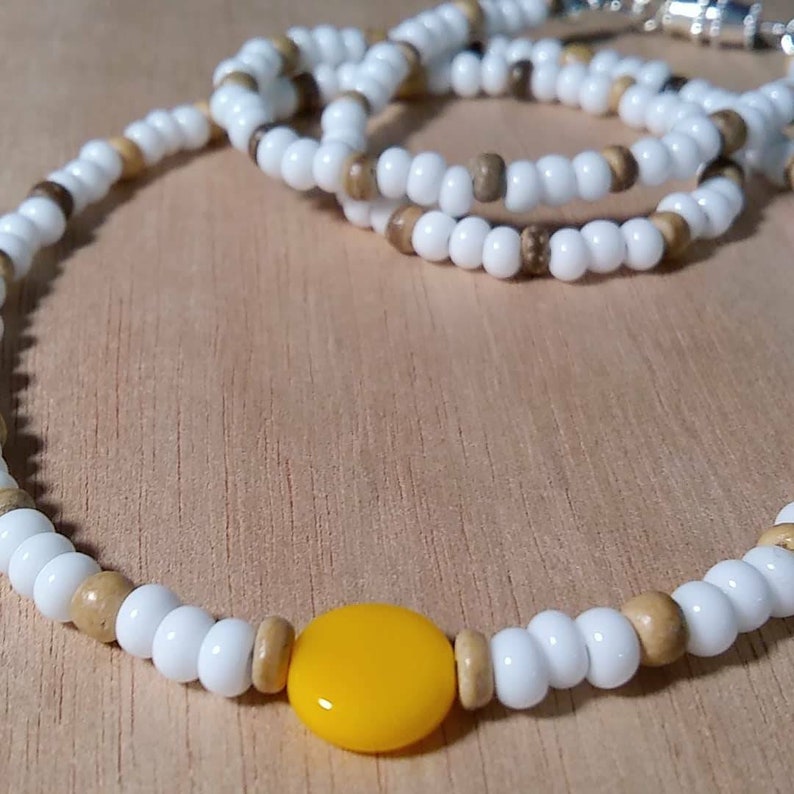 Mens Surfer Necklace White Beaded Necklace Hippie Necklace Surfer Beads Mens Beaded Necklace Surfer Jewelry Amber Wood Necklace