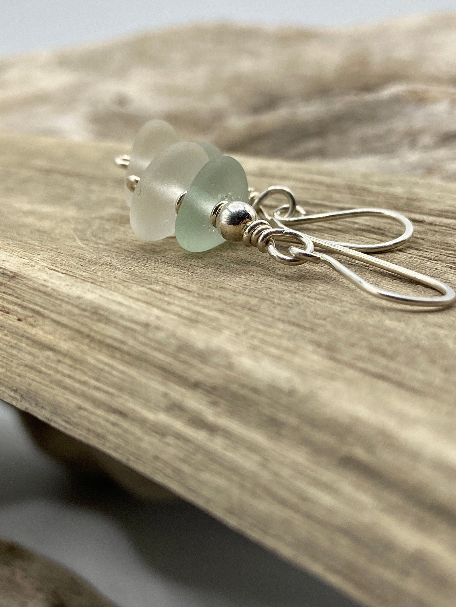 Beach Glass Earrings Stacker Sterling Silver Beach Glass Etsy