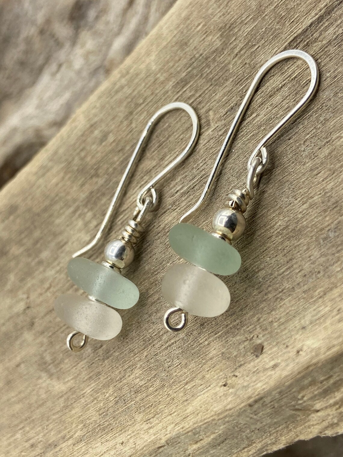 Beach Glass Earrings Stacker Sterling Silver Beach Glass Etsy