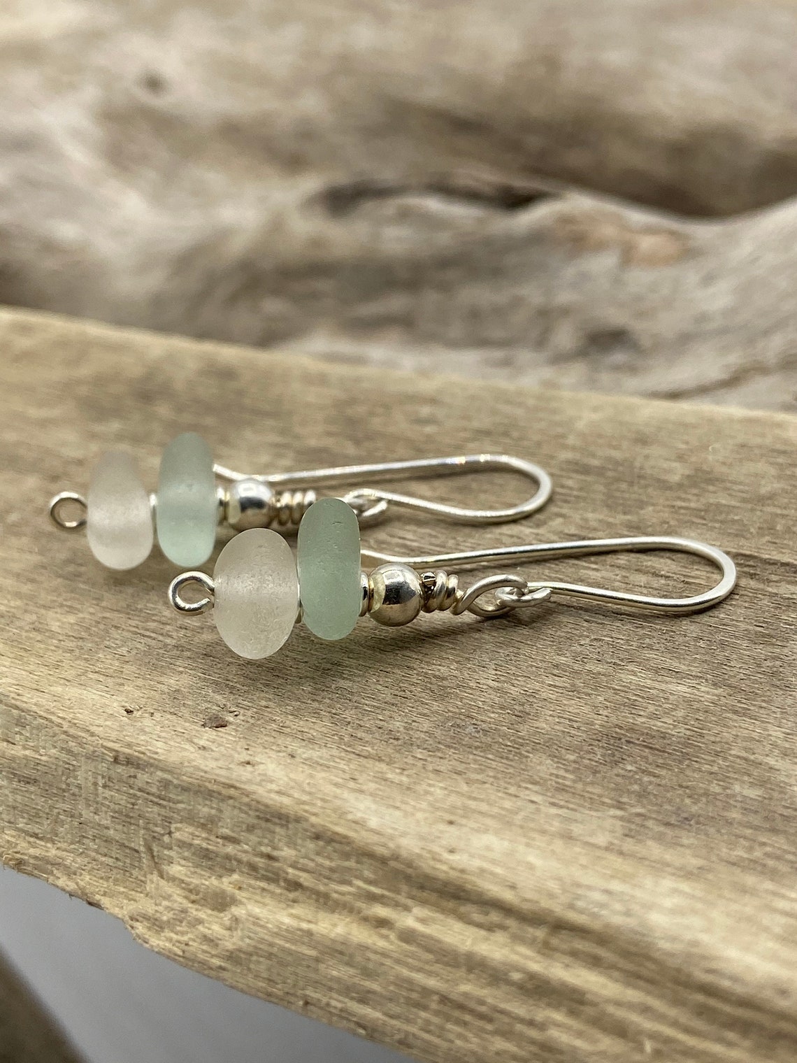 Beach Glass Earrings Stacker Sterling Silver Beach Glass Etsy