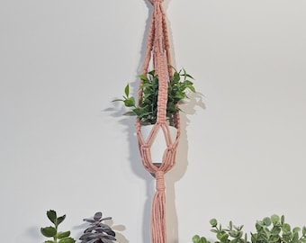 Pink macrame plant hanger