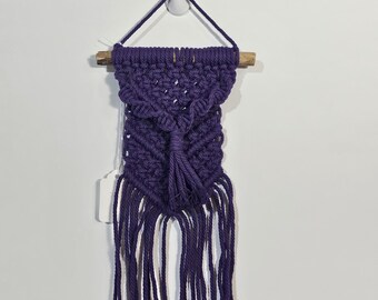 Mini purple macrame wall hanging art