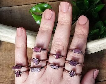 Electroformed Copper Ring, Raw Ruby Crystal Stacking Ring