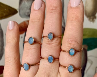 Blue Opal Ring / Australian Blue Opal Ring / Electroformed Opal Ring / Raw gemstone ring / Birthstone / Crystal Ring / Dainty Ring