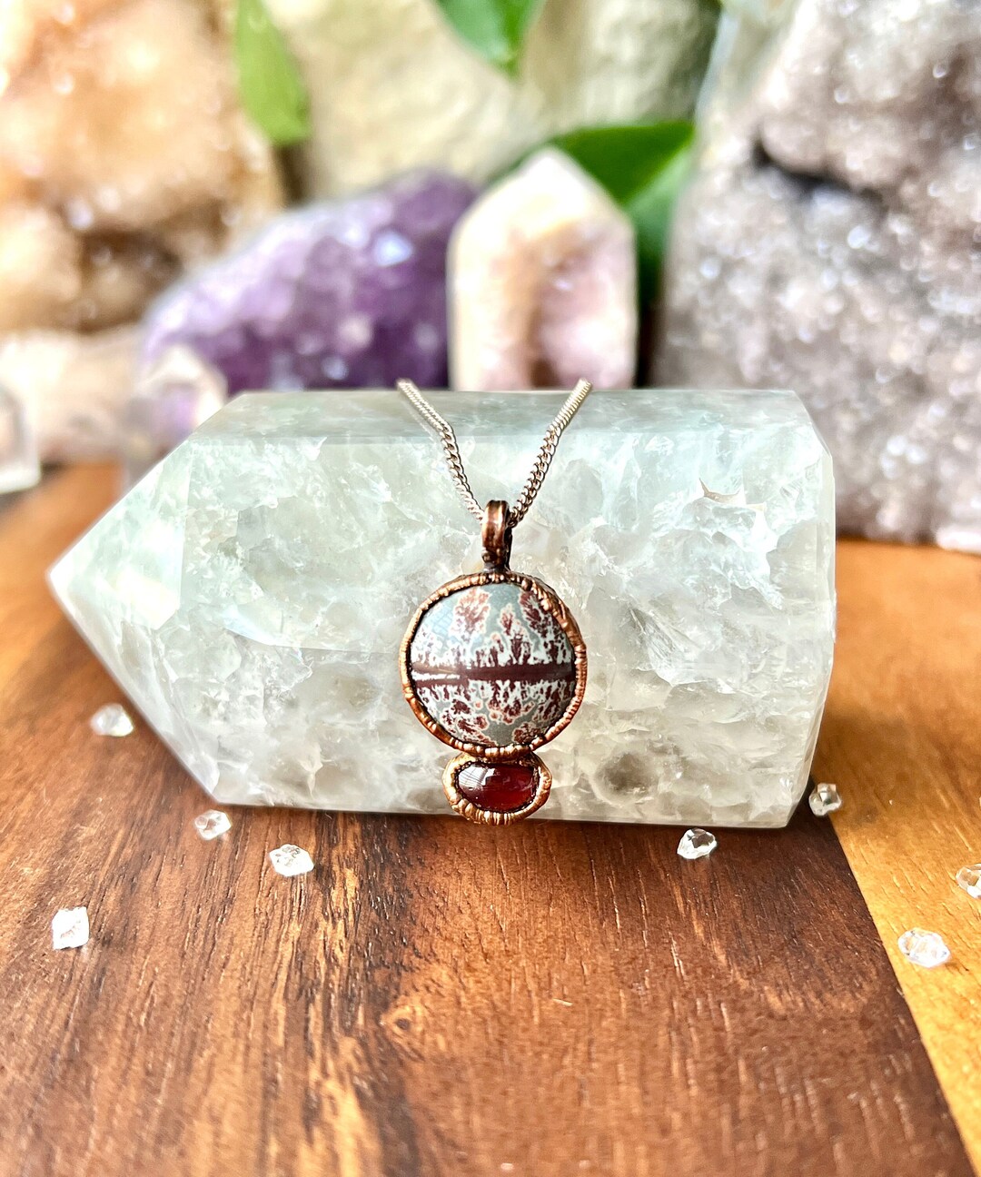 Electroformed Copper Rhyolite Garnet Necklace, Unique Crystal Pendant ...