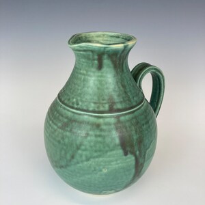 Copper green pitcher, handmade ceramic, wheel thrown pottery, cone 10 stoneware, flower vase, unique, one of a kind, gift, handle image 3