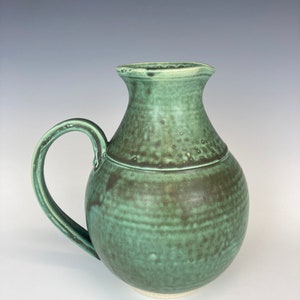 Copper green pitcher, handmade ceramic, wheel thrown pottery, cone 10 stoneware, flower vase, unique, one of a kind, gift, handle image 2