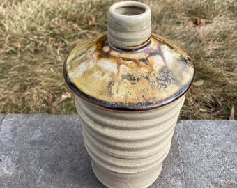 Wood and salt fired ceramic vase, earthy pottery bottle, wheel thrown, home decor