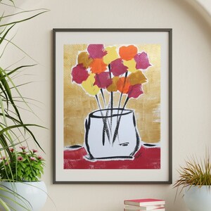 Floral Art Abstract Flower Vase 11x14 Acrylic Painting Original Modern Pop Art Collectible Colorful Wall Home Decor Minimalist Still Life