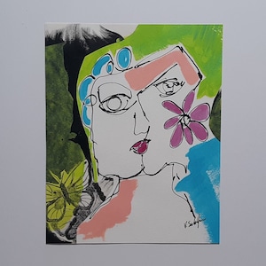 Abstract Face Art Acrylic Painting Original Art Modern Art Collage Mixed Media Painting Colorful Portrait Figure Drawing 8x10 Woman Female