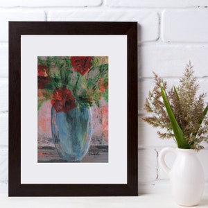 Floral Art Abstract Floral Acrylic Painting Abstract Original Art Modern Art Flower Artwork Acrylic Mixed Media Painting Matted