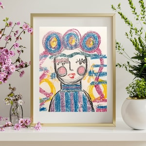Abstract Female Womans Face Art 8x10 Monoprint Monotype Screen Print Original Art Modern Art Colorful Trendy Gallery Wall Art Figure