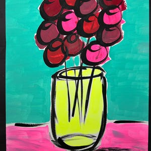 Floral Art Abstract Flower Vase Acrylic Painting Original Modern Pop Art Collectible Colorful Wall Home Decor Minimalist Still Life 11x14