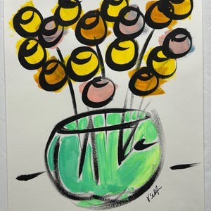 Floral Art Abstract Flower Vase Acrylic Painting Original Modern Pop Art Collectible Colorful Wall Home Decor Minimalist Still Life 11x14