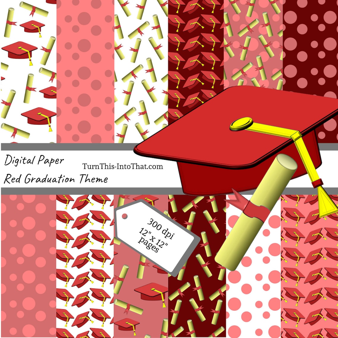 Red Graduation Digital Scrapbooking Paper Pack Graduation Etsy