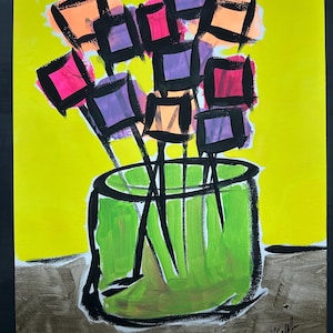 Floral Art Abstract Flower Vase Acrylic Painting Original Modern Pop Art Collectible Colorful Wall Home Decor Minimalist Still Life 11x14