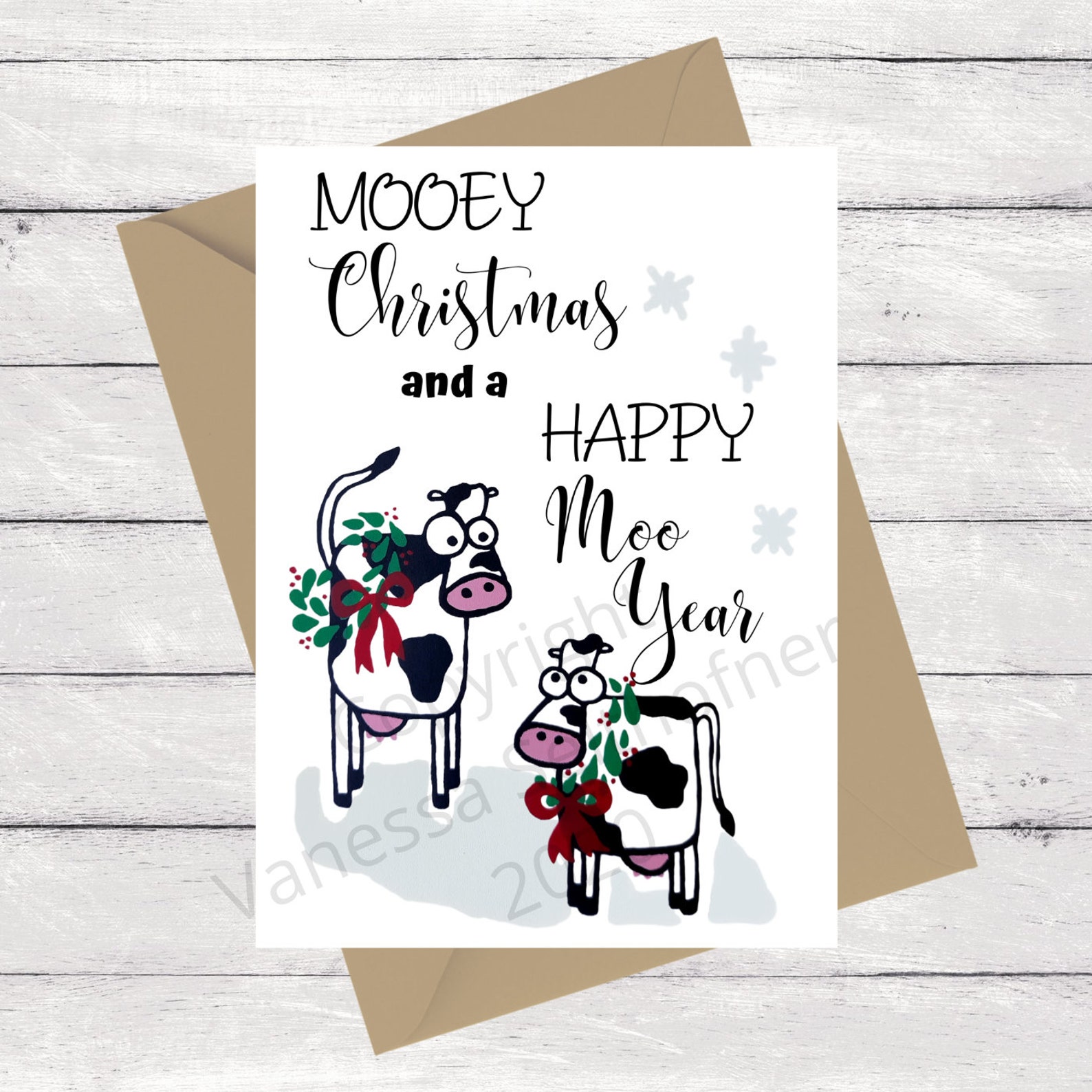 Set of 4 Cow Christmas Card Cute Christmas Card Funny Cow Card | Etsy