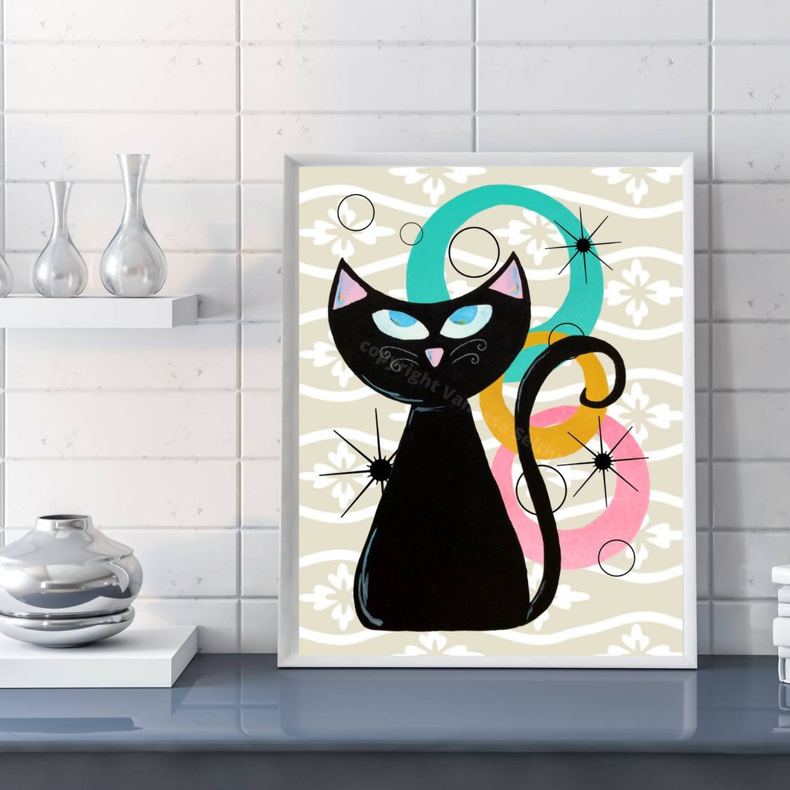 Mid Century Modern Art Giclee Print Cat Lover Gift Cat Art Etsy