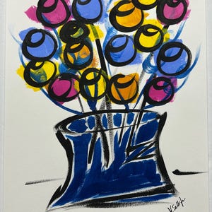 Floral Art Abstract Flower Vase Acrylic Painting Original Modern Pop Art Collectible Colorful Wall Home Decor Minimalist Still Life 11x14