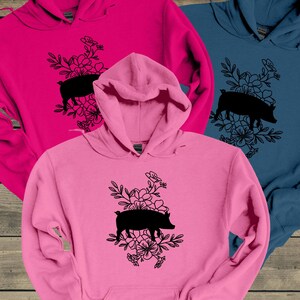 Pink Pig Hoodie Unisex Adult Sweatshirt Farm Animal Print Womens Pullover Hoodie w/Pocket Farmhouse Christmas Gift for Farm Animal Lover