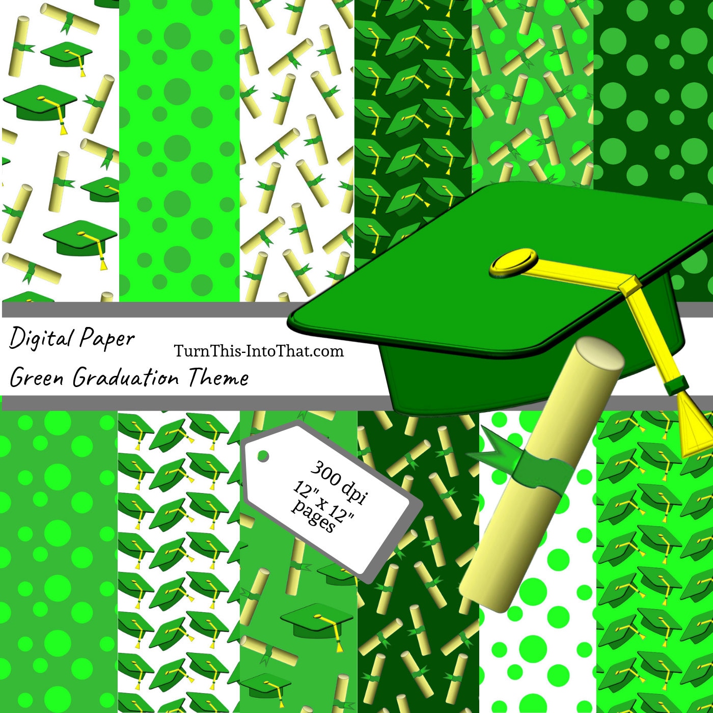 Green Graduation Digital Scrapbooking Paper Pack Graduation Clip Art