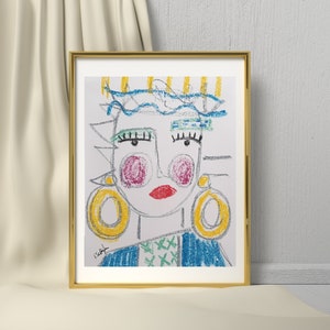 Abstract Female Womans Face Art 8x10 Monoprint Monotype Screen Print Original Art Modern Art Colorful Trendy Gallery Wall Art Figure
