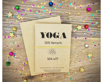 Funny Yoga Wish Bracelet, Yoga Teacher Gift, Boho Lotus Jewellery, Yoga WTF Card, Namaste Quote, Yoga Accessories, Yoga String Bracelet