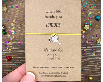 When Life Hands You Lemons Wish Bracelet, Lemons Gin Gift, Positivity Bracelet, Gin Lover Feel Better Card