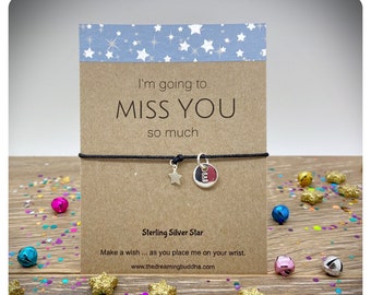 Sterling Silver Miss You Wish Bracelet, I’m Going To Miss You Card, Goodbye Wish Bracelet, Leaving Gift, Farewell Present