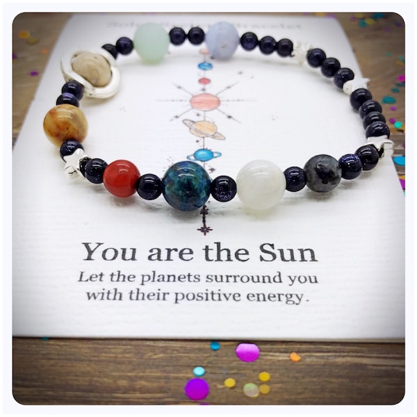 Solar System Bracelet, Space Jewellery, Planet Beaded Bracelet, Gemstone Galaxy Bracelet, Astronomy Gift, Universe Bracelet