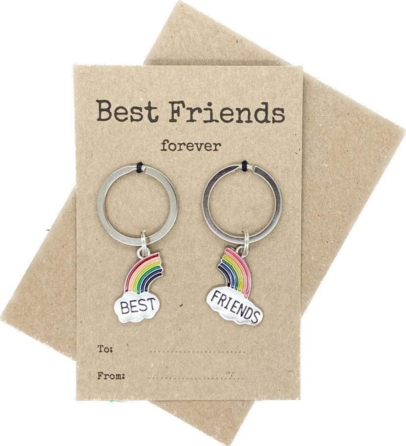 Best Friends Forever Double Keychain, One for You One for Me Rainbow ...