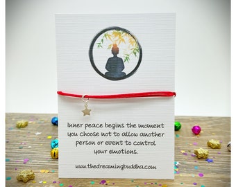 Inner Peace Bracelet, Buddha Friendship Bracelet, Enlightenment Gift, Healing Quote Card