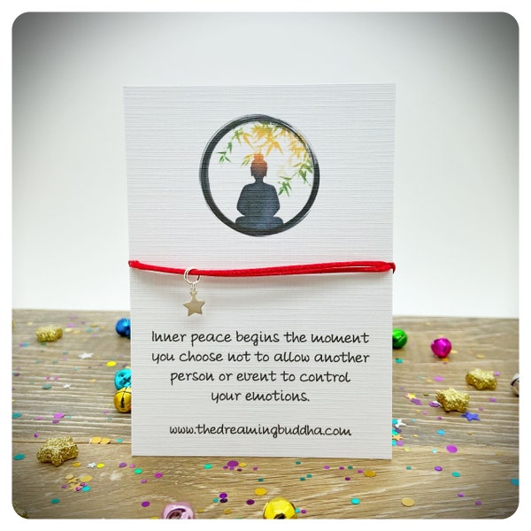 Inner Peace Bracelet, Buddha Friendship Bracelet, Enlightenment Gift, Healing Quote Card