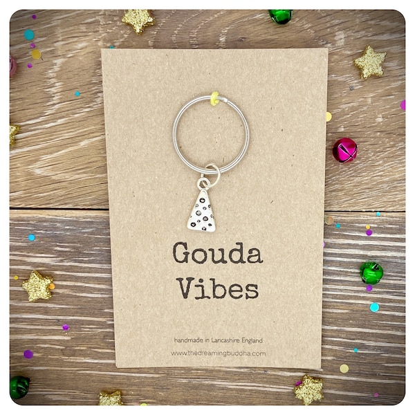 Cheese Card Keyring, Gouda Vibes Cheese Key Chain, Personalised Cheese Lover Gift