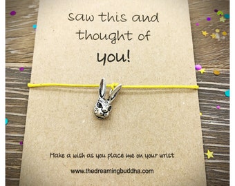 Rabbit Wish Bracelet, Bunny Lover Gift, Cute Friendship Card, Rabbit Charm Wishlet, Cord Bracelet