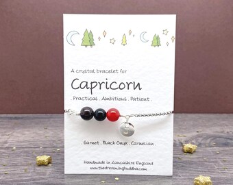 Capricorn Crystal Bead Bracelet, December January Horoscope Jewellery For Her, Women's Personalised Zodiac Birthday Gemstone Bracelet