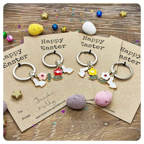 TheDreamingBuddha Pack of Four Easter Keyrings, Bulk Easter Gifts for Friends and Family, Easter Keychains for Boys and Girls