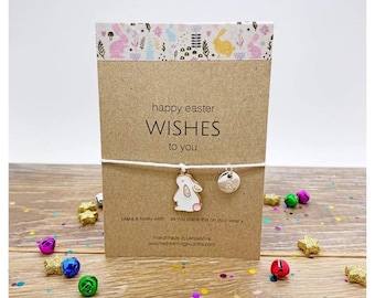 Happy Easter Wish Bracelet, Easter Postal Gift, Personalised Easter Gift, Rabbit Cord Bracelet, Happy Easter Wishes To You