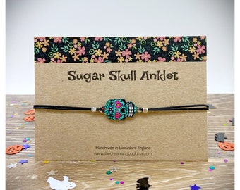 Sugar Skull Anklet, Candy Skull Ankle Bracelet, Christmas Goth Gift, Pretty Metal Gift For Her