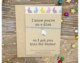 Fun Easter Wish Bracelet, Diet Card, Egg Wishlet, Cord Bracelet, Womans Easter Gift